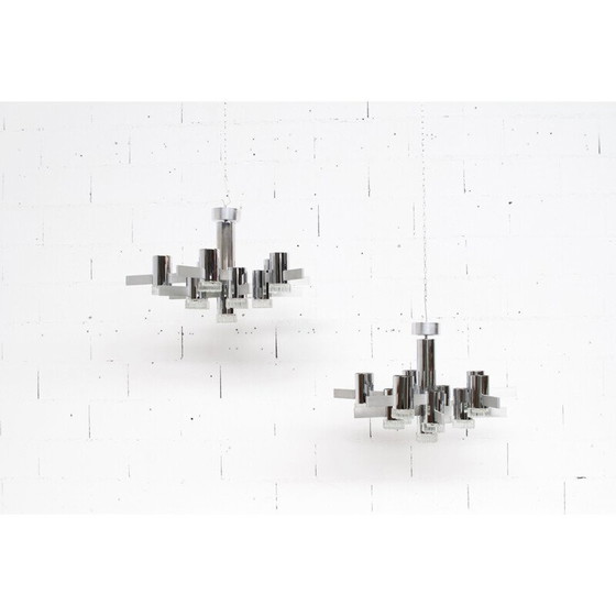 Image 1 of Paire de lustres vintage en acier chromé de Gaetano Sciolari, 1970