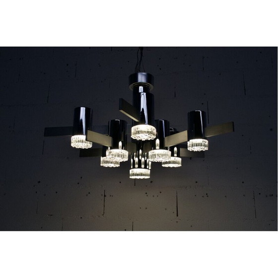 Image 1 of Paire de lustres vintage en acier chromé de Gaetano Sciolari, 1970