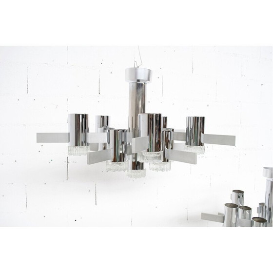 Image 1 of Paire de lustres vintage en acier chromé de Gaetano Sciolari, 1970