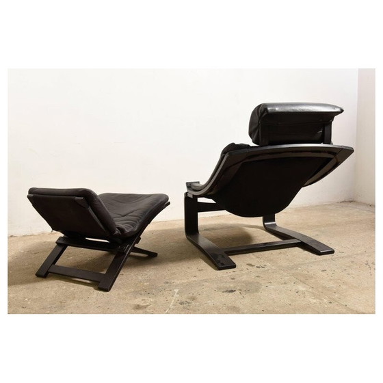 Image 1 of Fauteuil et pouf de salon cantilever noir par Ake Fribyter pour Nelo - années 1980