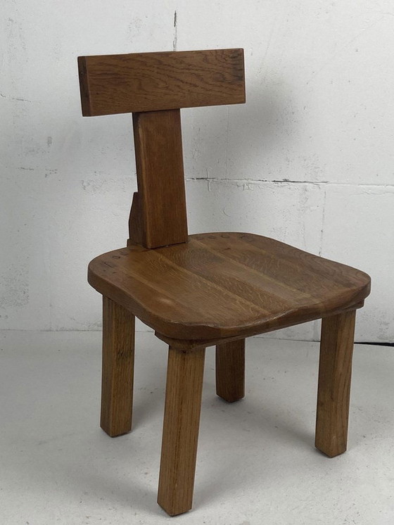 Image 1 of Chaise basse ou chaise d'enfant en chêne brutaliste, 1970S