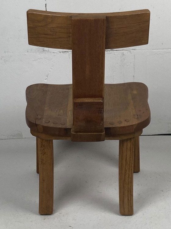 Image 1 of Chaise basse ou chaise d'enfant en chêne brutaliste, 1970S