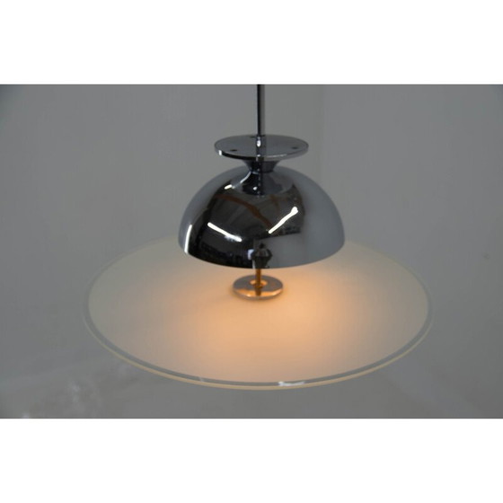 Image 1 of Lustre vintage Bauhaus en chrome et verre sablé, années 1930