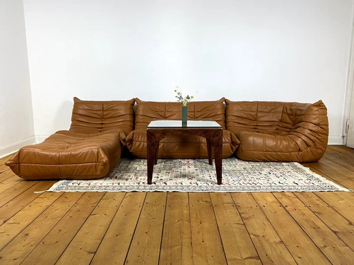 Togo Canapé Michel Ducaroy Ligne Roset 4 pièces cuir marron