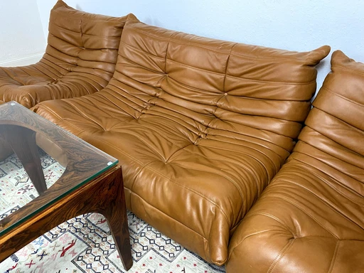 Togo Canapé Michel Ducaroy Ligne Roset 4 pièces cuir marron