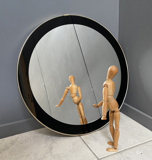 Miroir rond avec décoration noire 1960S