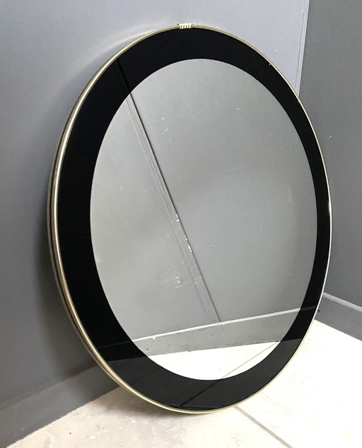 Miroir rond avec décoration noire 1960S