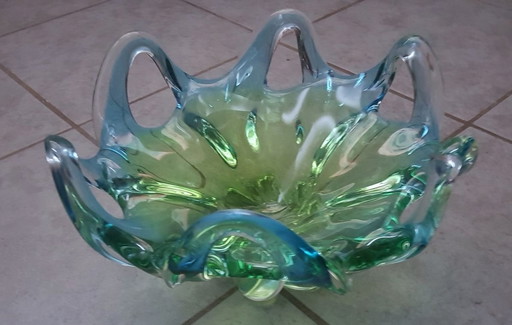 Bol vintage en verre de Murano bleu turquoise et vert, 1950S