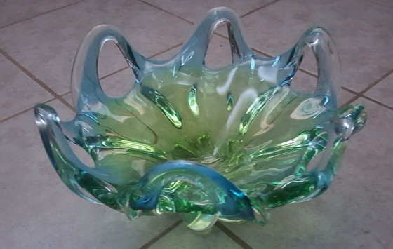 Image 1 of Bol vintage en verre de Murano bleu turquoise et vert, 1950S