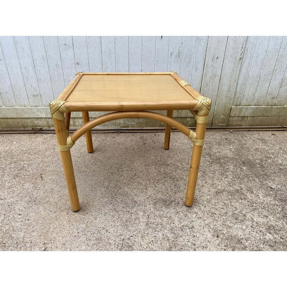 Image 1 of Table basse vintage en rotin et placage de chêne pour Maugrion, 1980