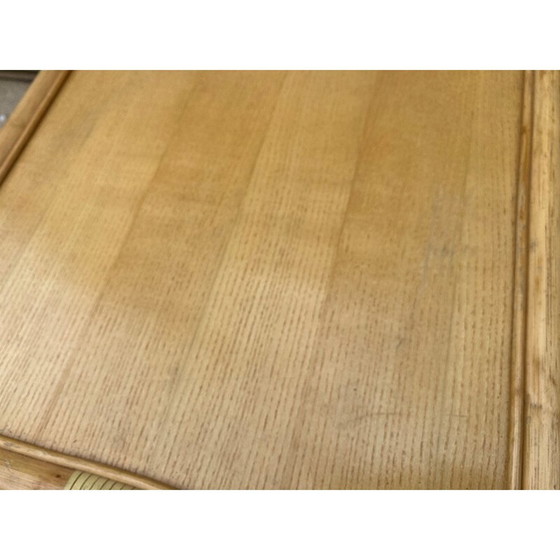 Image 1 of Table basse vintage en rotin et placage de chêne pour Maugrion, 1980