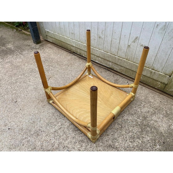 Image 1 of Table basse vintage en rotin et placage de chêne pour Maugrion, 1980
