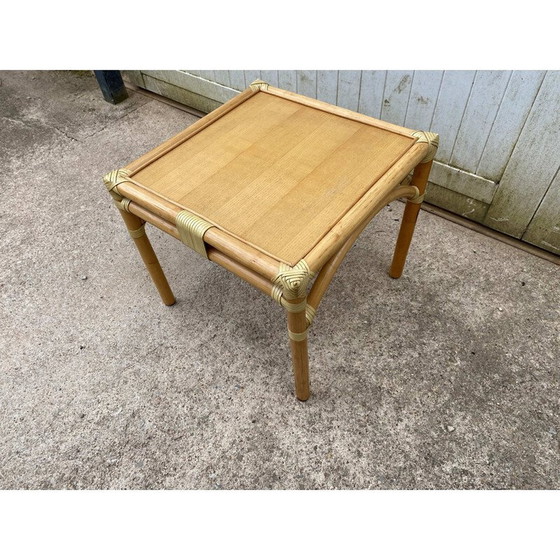 Image 1 of Table basse vintage en rotin et placage de chêne pour Maugrion, 1980