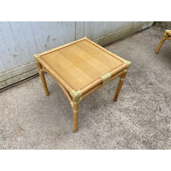 Image 1 of Table basse vintage en rotin et placage de chêne pour Maugrion, 1980