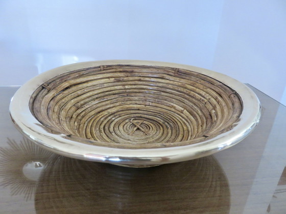 Image 1 of Grande Corbeille Ronde, Gabriella Crespi, Rotin, Laiton, 1960-1970