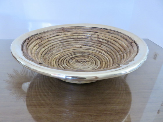 Image 1 of Grande Corbeille Ronde, Gabriella Crespi, Rotin, Laiton, 1960-1970