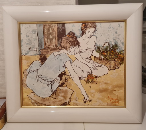 Dufour Deux filles avec des fleurs peinture à l'huile