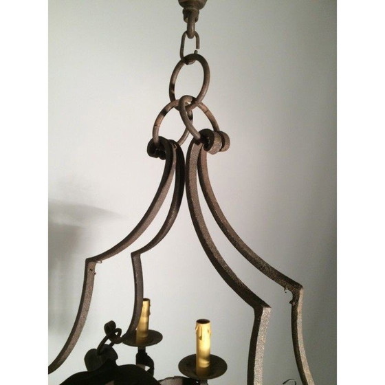 Image 1 of Lustre vintage néo-gothique en fer forgé avec 8 bras de lumière