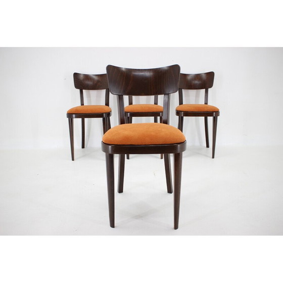 Image 1 of Ensemble de 4 chaises de salle à manger vintage en bois de hêtre teinté, Tchécoslovaquie 1950