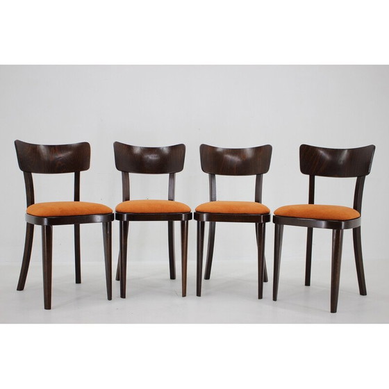 Image 1 of Ensemble de 4 chaises de salle à manger vintage en bois de hêtre teinté, Tchécoslovaquie 1950