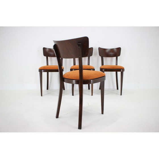 Image 1 of Ensemble de 4 chaises de salle à manger vintage en bois de hêtre teinté, Tchécoslovaquie 1950