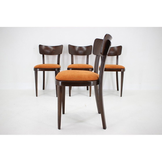 Image 1 of Ensemble de 4 chaises de salle à manger vintage en bois de hêtre teinté, Tchécoslovaquie 1950