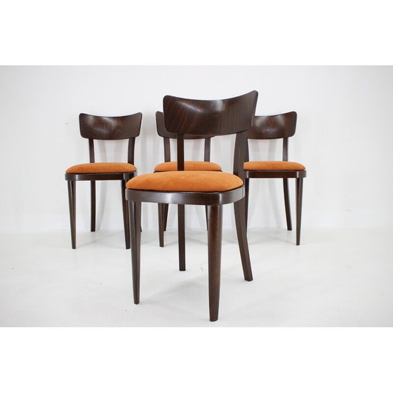 Image 1 of Ensemble de 4 chaises de salle à manger vintage en bois de hêtre teinté, Tchécoslovaquie 1950