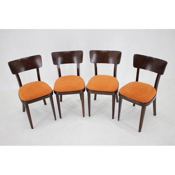 Image 1 of Ensemble de 4 chaises de salle à manger vintage en bois de hêtre teinté, Tchécoslovaquie 1950