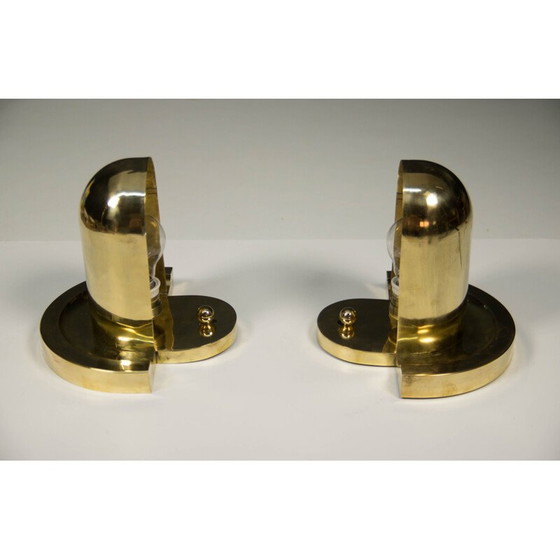 Image 1 of Paire d'appliques cubistes vintage en laiton par Josef Gočár, 1920.