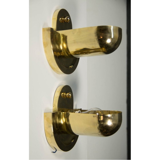 Image 1 of Paire d'appliques cubistes vintage en laiton par Josef Gočár, 1920.