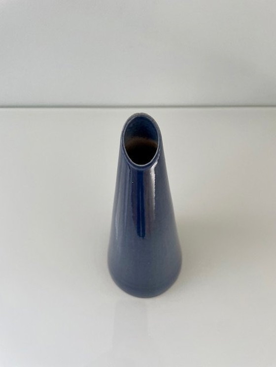 Image 1 of Vase à motifs obliques Céramique émaillée bleu denim