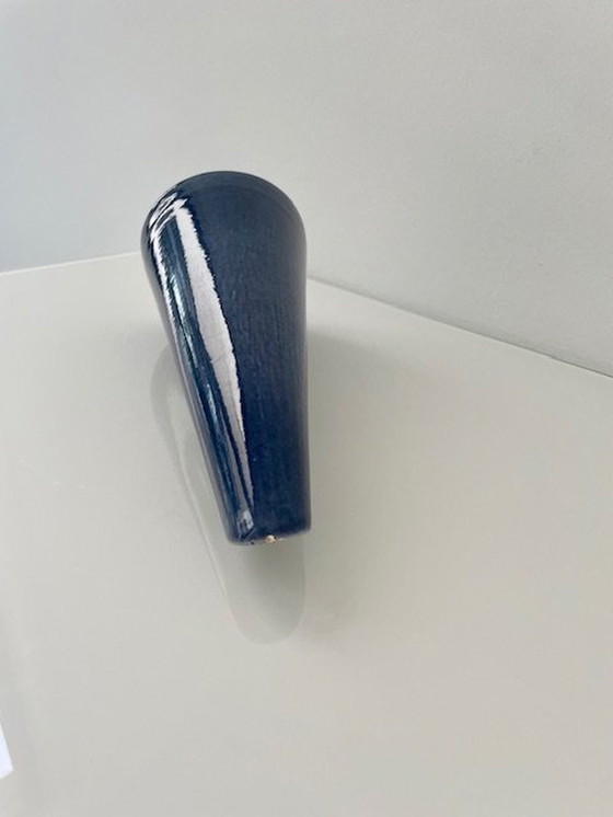 Image 1 of Vase à motifs obliques Céramique émaillée bleu denim