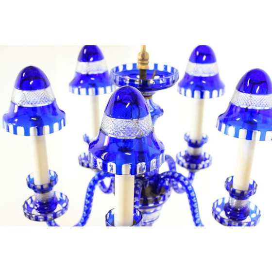 Image 1 of Lustre vintage en verre bleu, Tchécoslovaquie 1940