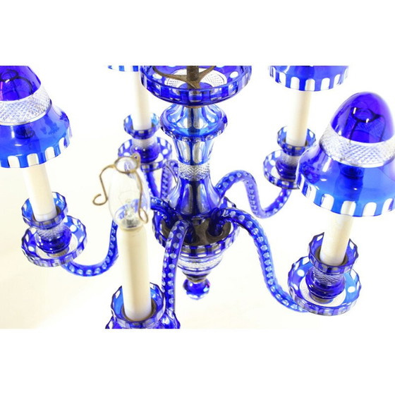 Image 1 of Lustre vintage en verre bleu, Tchécoslovaquie 1940