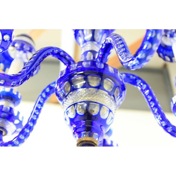 Image 1 of Lustre vintage en verre bleu, Tchécoslovaquie 1940