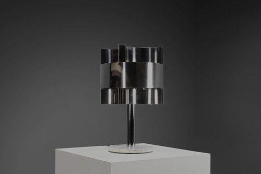 Grande lampe de table en chrome et marbre par Pierre Cardin, France 1970S