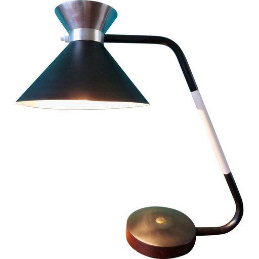Lampe de bureau vintage chromée et laquée noire