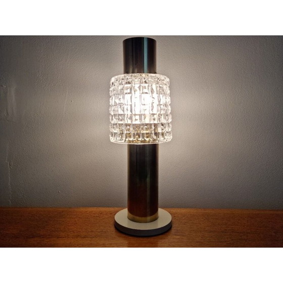 Image 1 of Lampe de table vintage en verre et laiton, Allemagne 1970