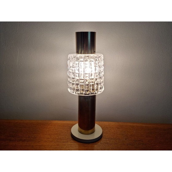 Image 1 of Lampe de table vintage en verre et laiton, Allemagne 1970