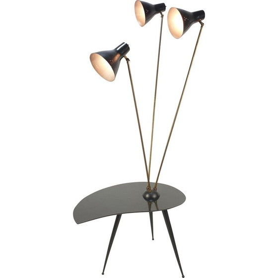 Image 1 of Table d'appoint vintage avec 3 scones lumineux réglables, Italie 1960