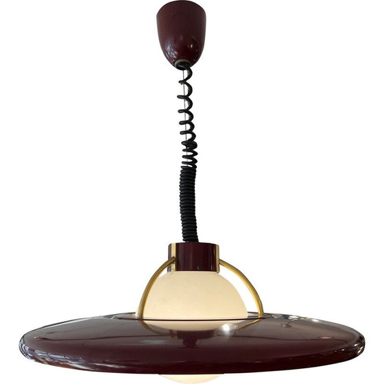 Image 1 of Lustre scandinave vintage en métal laqué bordeaux, 1960