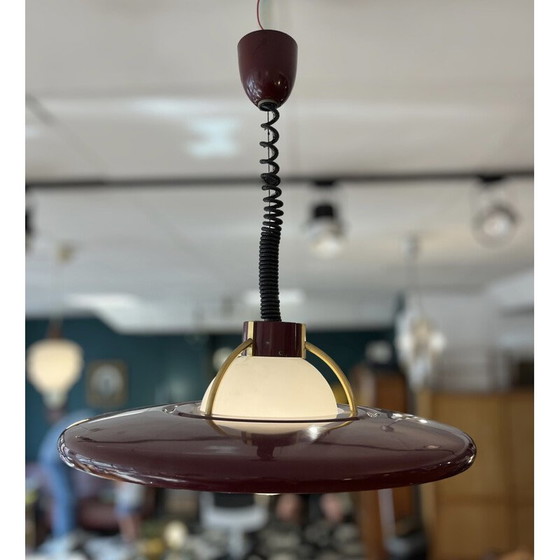 Image 1 of Lustre scandinave vintage en métal laqué bordeaux, 1960