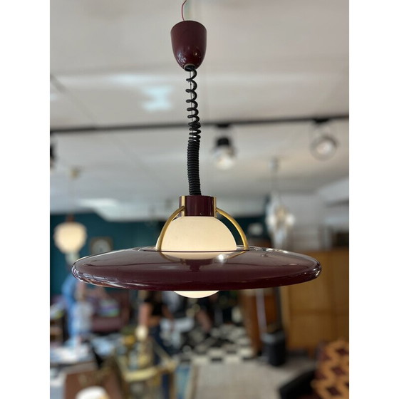 Image 1 of Lustre scandinave vintage en métal laqué bordeaux, 1960