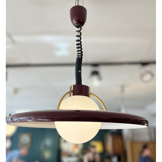 Image 1 of Lustre scandinave vintage en métal laqué bordeaux, 1960