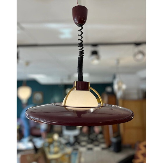 Image 1 of Lustre scandinave vintage en métal laqué bordeaux, 1960