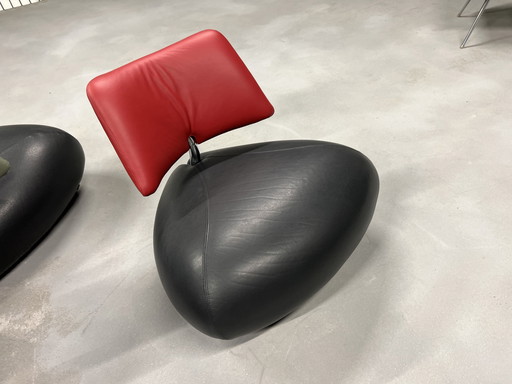 Fauteuil Leolux Pallone Cuir Rouge Noir