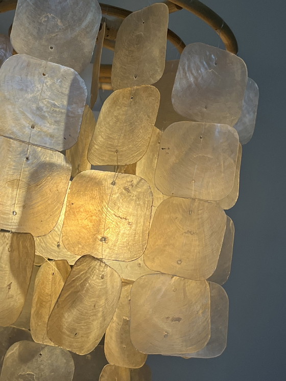 Image 1 of Lampe pendante en coquillage Capiz perle vintage