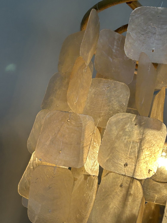 Image 1 of Lampe pendante en coquillage Capiz perle vintage