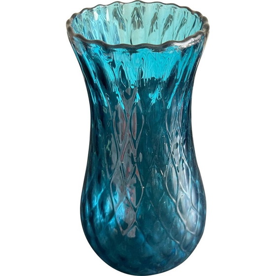 Image 1 of Vase vintage en verre bleu, 1960