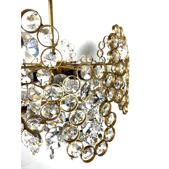 Image 1 of Lustre vintage en laiton doré et verre de cristal par Palwa, 1970